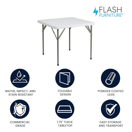 Portable Folding Square Plastic Table 34.25" for Indoor Outdoor Events