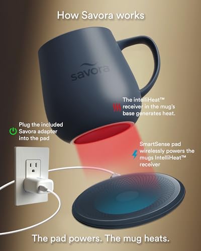 Savora 12oz IntelliHeat Wireless Coffee Mug Blue | Maintains 135°F, Handcrafted Ceramic & Lid