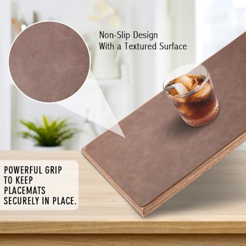 Large Faux Leather Placemats Set of 6, Retro Cowhide Pattern Table Mats