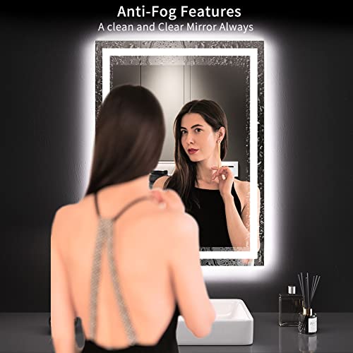 LOAAO 24x32 LED Bathroom Mirror with Lights - Dimmable Anti-Fog Wall Mirror