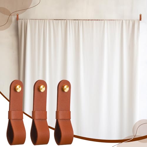 6 Pcs PU Leather Curtain Rod Holders - Boho Wall Mounted Loop Straps