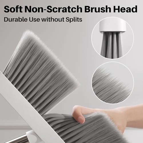 Upright Broom and Dustpan Set with Built-in Comb Teeth & Long Handle