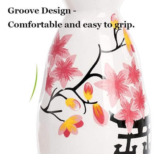 Tosnail 5-Inch Pink Blossom Ceramic Sake Set with Carafe, 4 Cups & Bamboo Tray - Unique Variation
