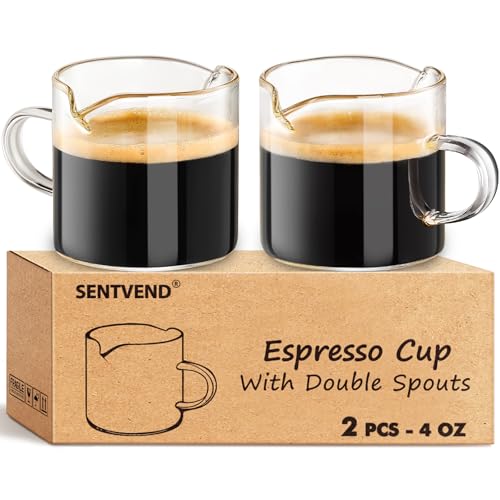 4 oz Glass Espresso Cups with Double Spout and Handle - Set of 2