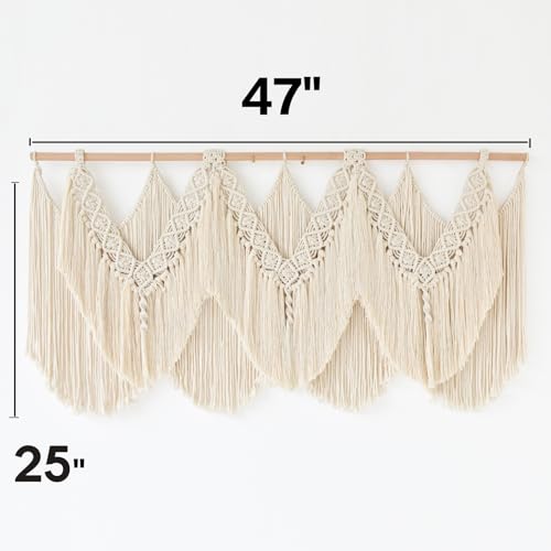 Large Macrame Wall Hanging 47" x 25" - Boho Woven Cotton Tapestry Decor