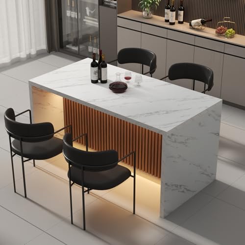 63" Modern Imitation Marble Dining Table with RGB LED Lights