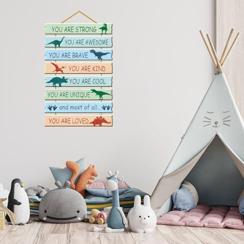 Dinosaur Wall Art for Boys Bedroom, 8-Piece MDF Hanging Nursery Decor