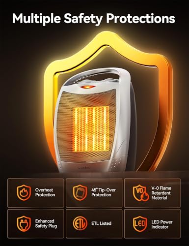 Portable Ceramic Space Heater with Thermostat & Safety Protection