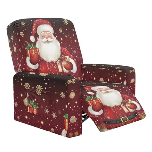 Cugasmaru Christmas Santa Recliner Chair Cover 4-Piece Slipcover Elastic Fitted Protector