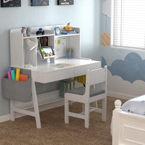 Height Adjustable Kids Study Desk and Padded Chair Set with Storage