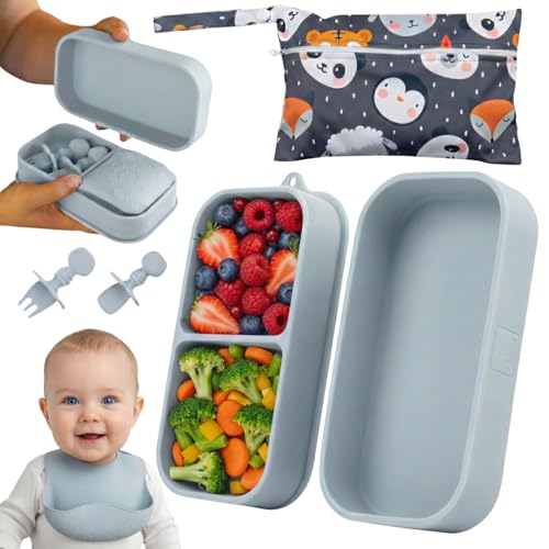 Baby Travel Feeding Set with Silicone Suction Plates and Case