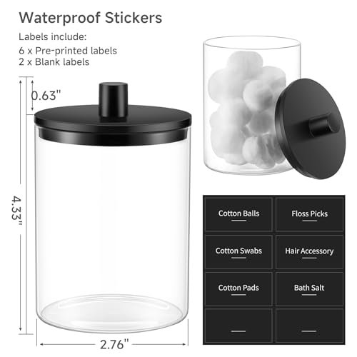 Glass Q-Tip Holder Dispenser Set - 10 oz Apothecary Jars with Lids