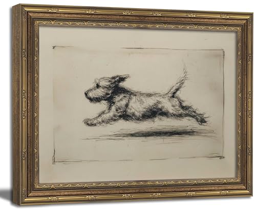 Nirvaer Vintage Gold Framed Terrier Dog Wall Art 9x11in