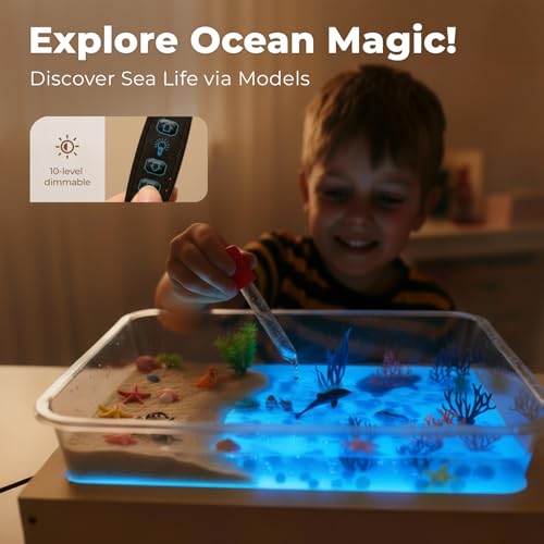 Wooden Kids Light Table with Sand Box, Tracing Light Box & Art Tools