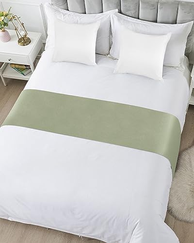 Sage Green Satin Bed Runner for King Bed - Decorative Scarf 94 x 20 Inch
