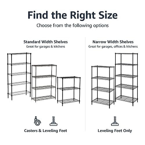 Amazon Basics 4-Shelf Steel Wire Storage Shelves, Black Metal Unit