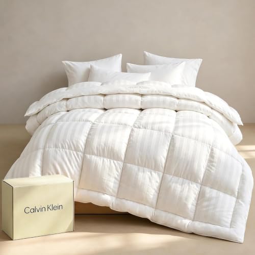 Calvin Klein Hotel Luxury Queen Comforter All Season White Stripe Hypoallergenic