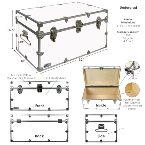 Large Steel Storage Trunk with Wheels - 32 x 18 x 16.5 Inch Footlocker