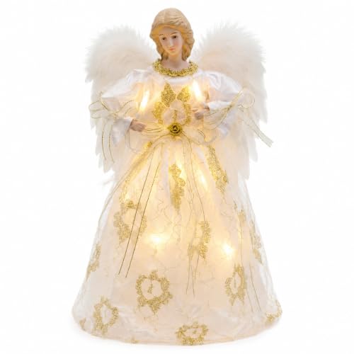 Vertintong Cute Style 16-Inch Lighted Angel Christmas Tree Topper - White Angel Decor