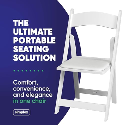 Heavy-Duty Resin Folding Chairs with Padded Vinyl Seats, White, 4 Pack