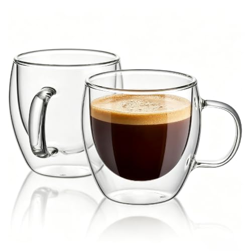 SCJHMY 5oz Double Walled Borosilicate Glass Coffee Mugs Set of 2 - Insulated Tea & Espresso Cups