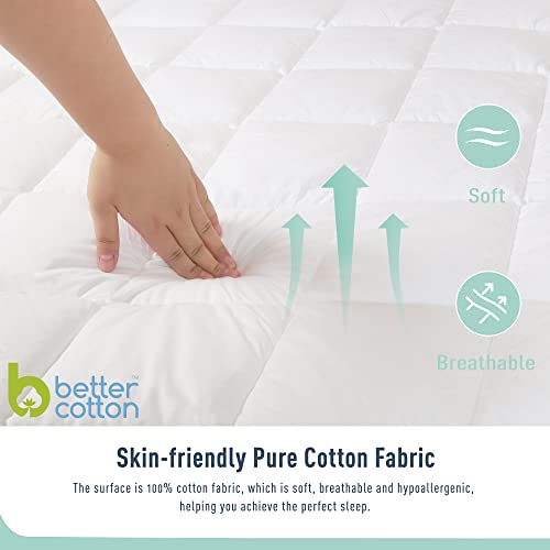 Queen Mattress Pad - Quilted Cotton Cover with Deep Pocket