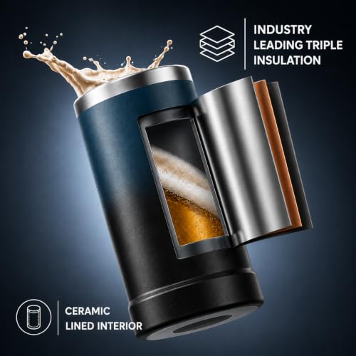 24 oz Ceramic Lined Insulated Beer Mug with Leakproof Lid