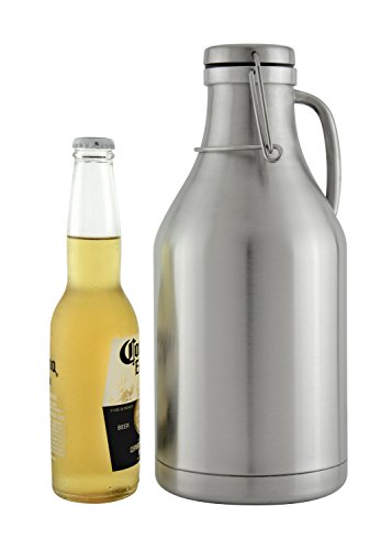 64 oz Stainless Steel Beer Growler with Flip Top Lid and Metal Handle