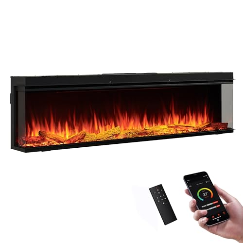 71-Inch Smart Built-In Electric Fireplace Insert with Multi-Color Flames