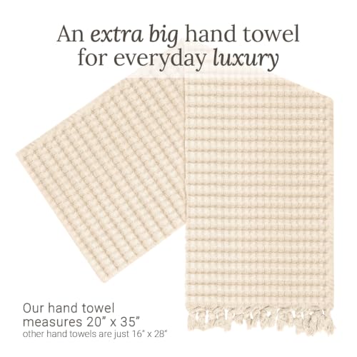 Waffle Weave Hand Towels with Tassel Fringe, 20x35 Inch, 2 Pack, Cream