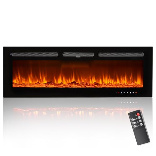 50 Inch Electric Fireplace Recessed and Wall Mounted with Remote Control