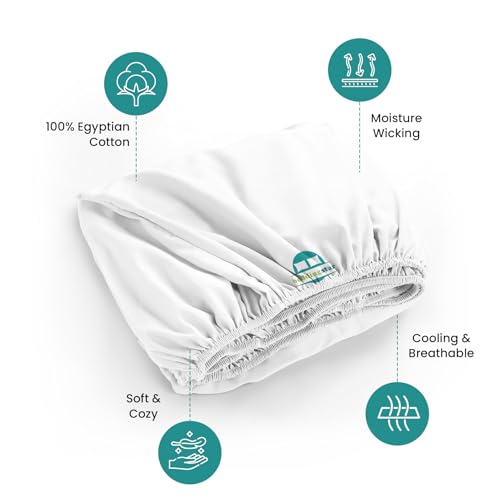 Twin Fitted Sheet 39x75, 6-Inch Deep Pocket 100% Egyptian Cotton, White
