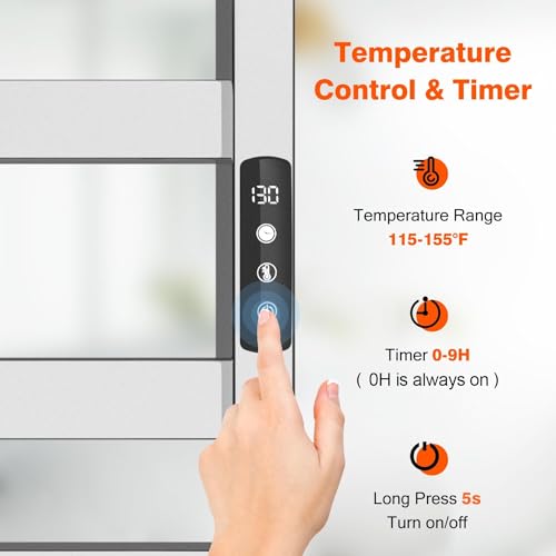 8-Bar Electric Towel Warmer, Wall-Mounted Stainless Steel Towel Heater