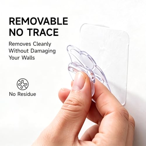 16-Pack Heavy Duty Adhesive Hooks, Clear Damage-Free Wall Hooks for Hanging