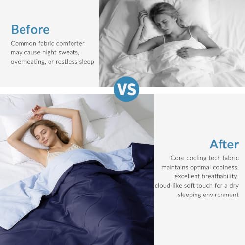 Cooling Comforter Queen Size Navy 90"x90" - Lightweight Soft Breathable Blanket for Hot Sleepers