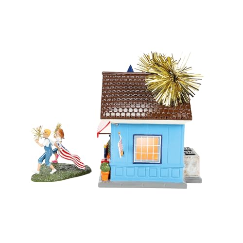 Light-Up Fireworks Building & Figurine Set, Patriotic Village Decor, 7-Inch