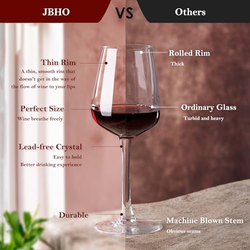 JBHO Set of 4 Italian Style Lead-Free Crystal Bordeaux Wine Glasses 18oz - Gift Ready
