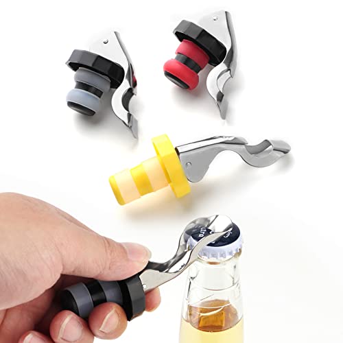 Reusable Wine Stoppers Set - Silicone Vacuum Bottle Seals for Most Wine Bottles