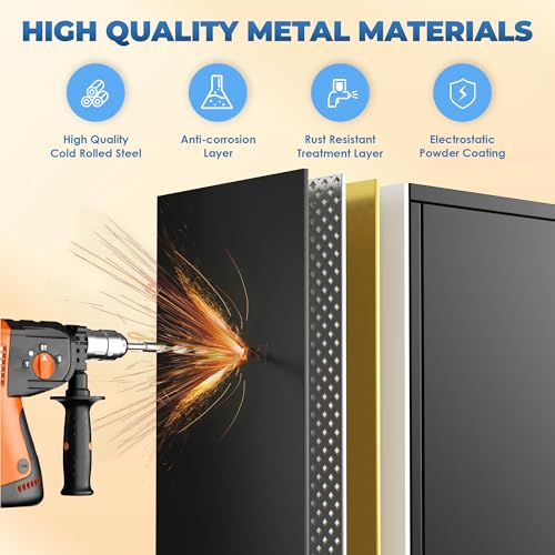 72-inch Metal Wardrobe Cabinet with Lock, Adjustable Shelves and Hanging Rod