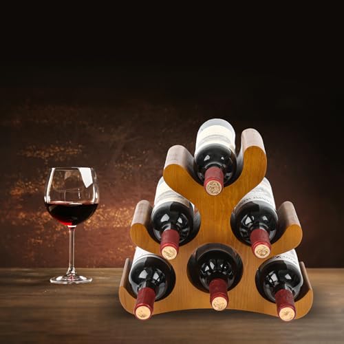 6-Bottle Wooden Countertop Wine Rack - Freestanding Wine Storage Stand