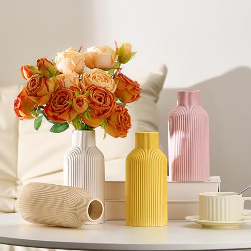 White Ceramic Flower Vase - 8 Inch Modern Minimalist Pampas Grass Vase