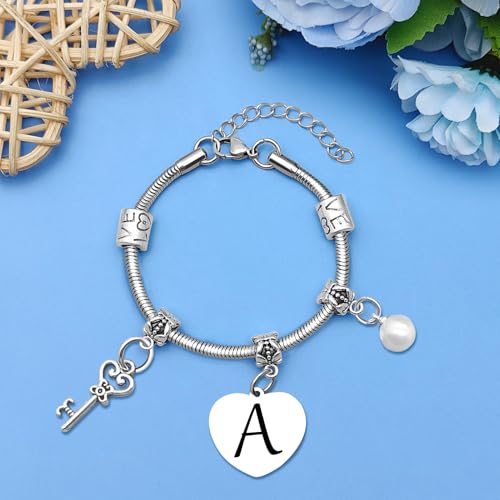 Mwphuy A Initial Letter Bracelet for Women Gift Stainless Steel Adjustable Jewelry