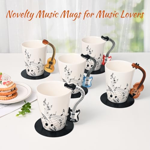 Maustic Black Guitar Mug 13 Oz with Vinyl Record Coaster – Music Gift for Guitar Lovers