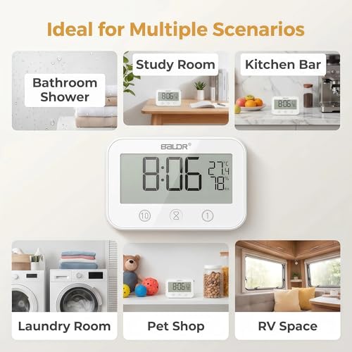 Waterproof Digital Shower Clock with Timer, Temperature and Humidity Display