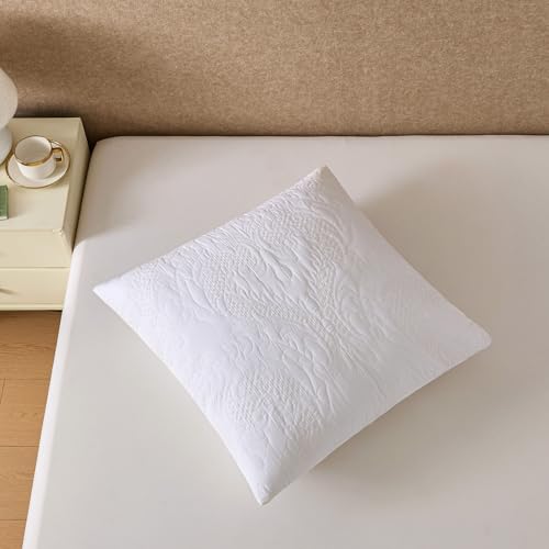 Set of 2 Quilted Cotton Euro Shams 26x26 Damask Embroidered Pillow Covers