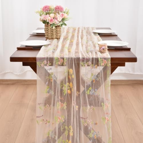 Champagne Butterfly Table Runner 4pc set – Tulle Floral Decor for Tea Party