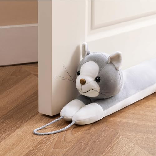 38-Inch Weighted Door Draft Stopper - Gray Cat Air & Noise Blocker