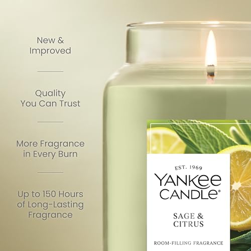 Sage & Citrus Scented Candle - 22 oz Large Glass Jar (Up to 150 Hours)