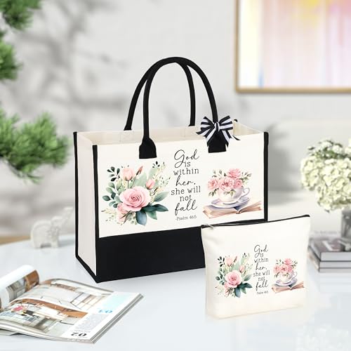 Christian Gifts for Women Tote & Make Up Bag Set - Birthday & Friendship Gifts