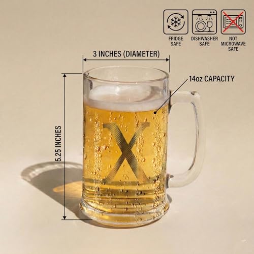 Personalized 14oz Beer Mug with Gold Monogram - Etched Glass Beer Stein